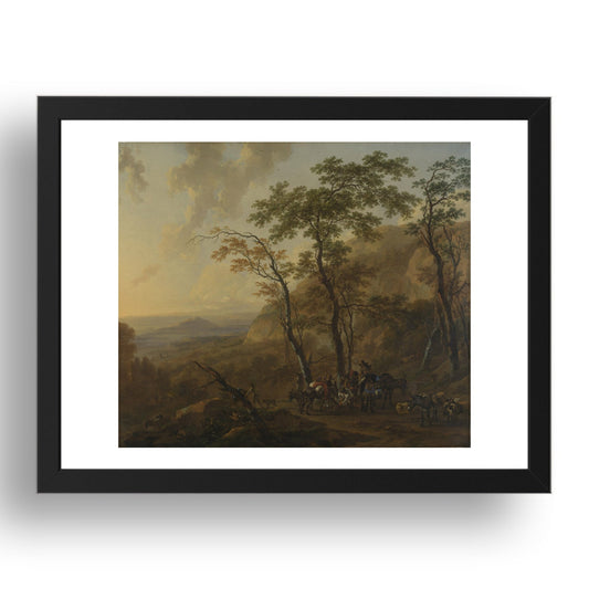 Nicolaes Berchem: Mountainous Landscape with Muleteers, Poster in 17x13"(A3) Frame