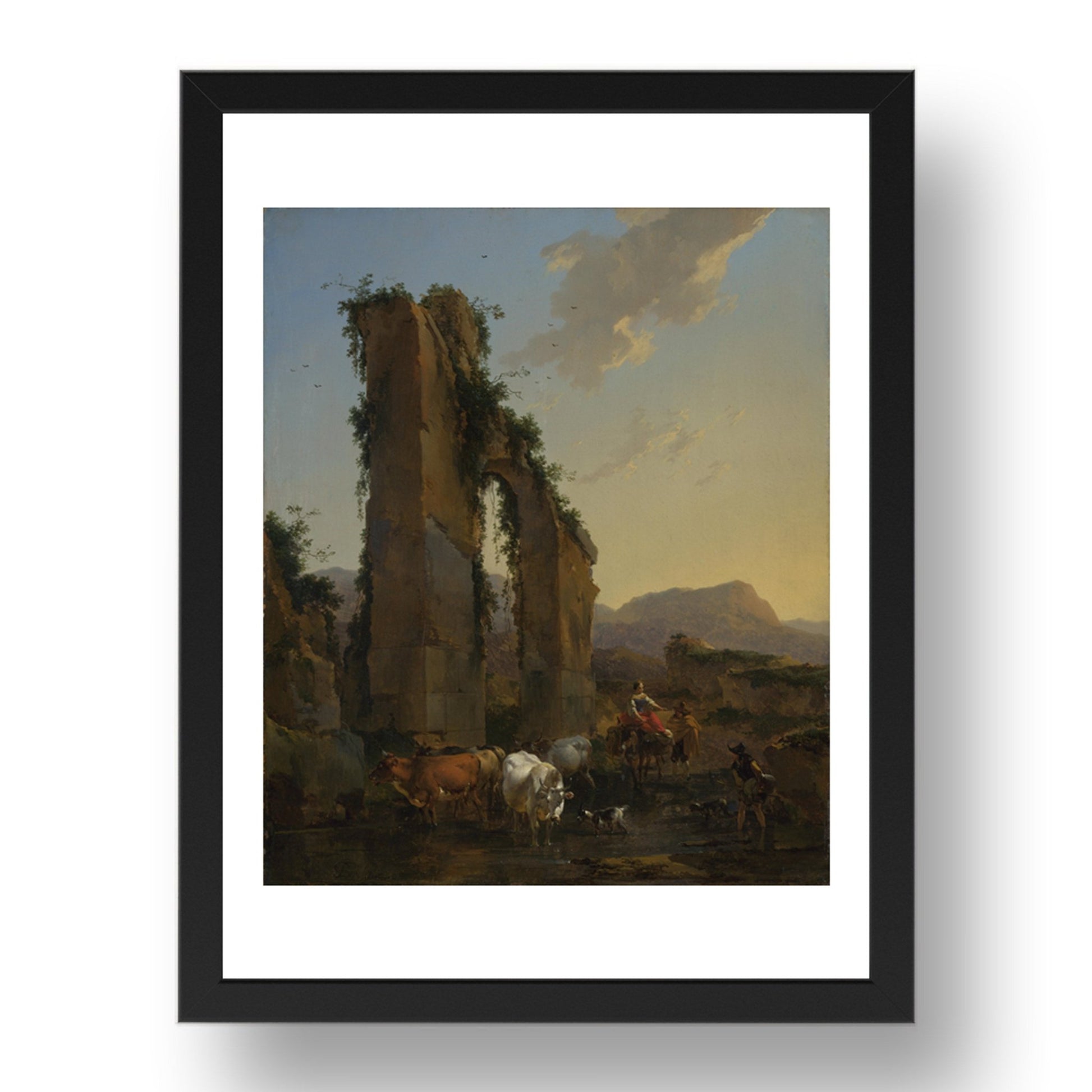 Nicolaes Berchem: Peasants by a Ruined Aqueduct, Poster in 17x13"(A3) Frame