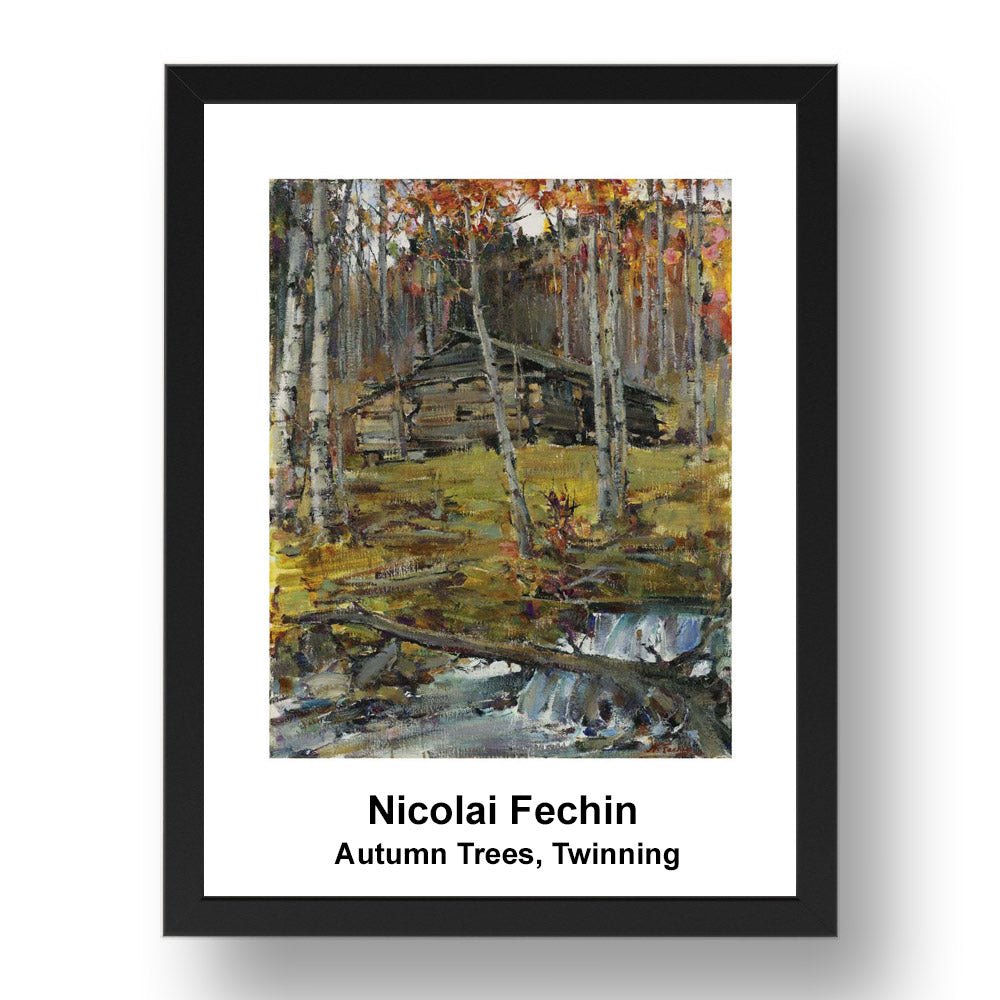 Nicolai Fechin: Autumn Trees Twinning, vintage impressionist artwork, 17x13"(A3) Frame