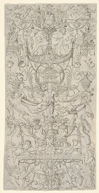 Nicoletto da Modena:Panel of ornament with a bird-cage in th-16x12"(A3) Poster
