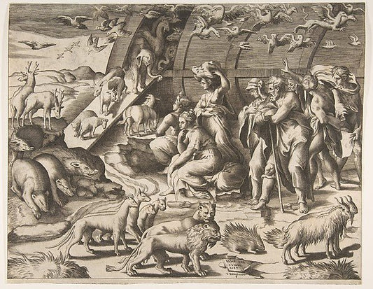 Noah leaving the Ark 16th cent-Giulio Bonasone , vintage art, A3 (16x12") Poster Print