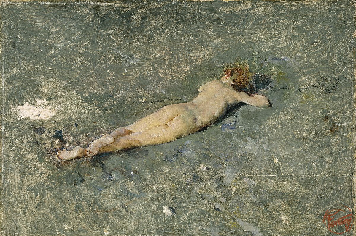 Nude on the Beach at Portici by Mariano Fortuny y Carbo, vintage art, modern poster print