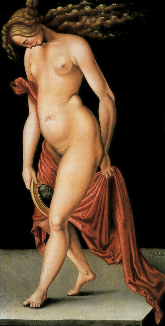 Nude Woman Holding a Mirror (copy), vintage artwork by Hans Baldung, A3 (16x12") Poster Print
