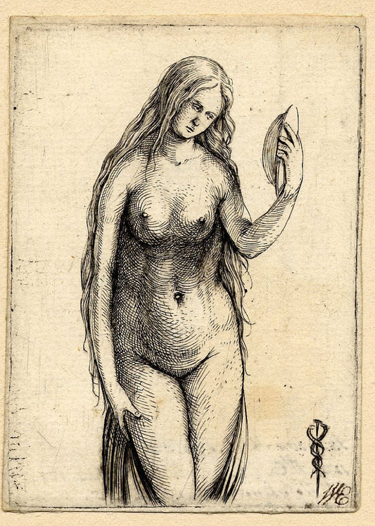 Nude Woman Holding a Mirror, vintage artwork by Jacopo de' Barbari, A3 (16x12") Poster Print