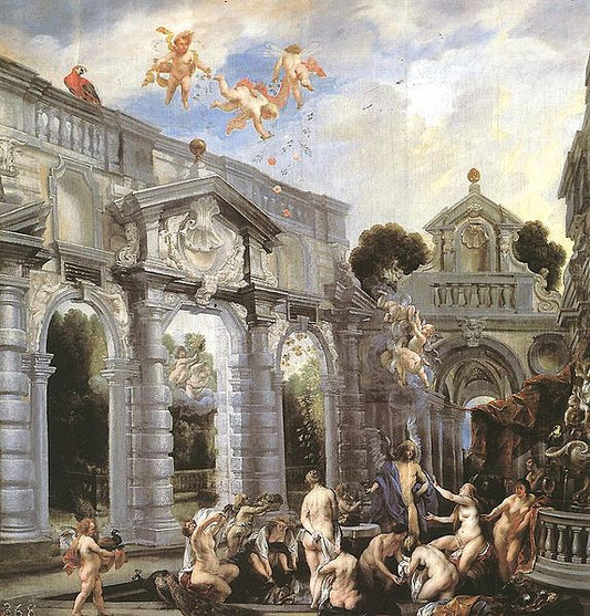 Nymphs at the Fountain of Love, vintage artwork by Jacob Jordaens, 12x8" (A4) Poster