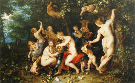 Nymphs Filling the Cornucopia, vintage artwork by Jan Brueghel the Elder, 12x8" (A4) Poster