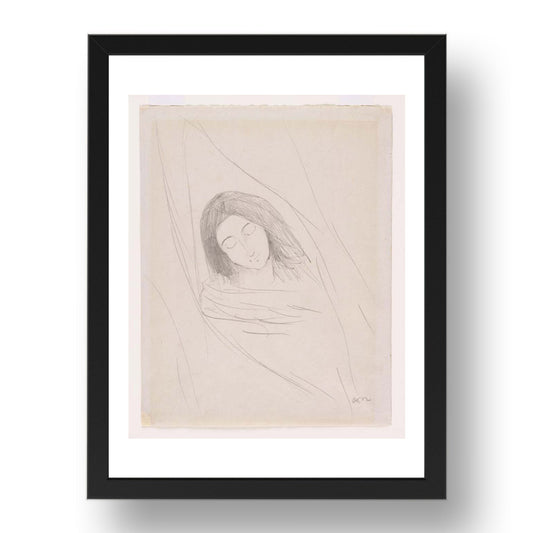 Odilon Redon: Head of a Young Girl, modernist artwork, A3 Size Reproduction Poster Print in 17x13" Black Frame