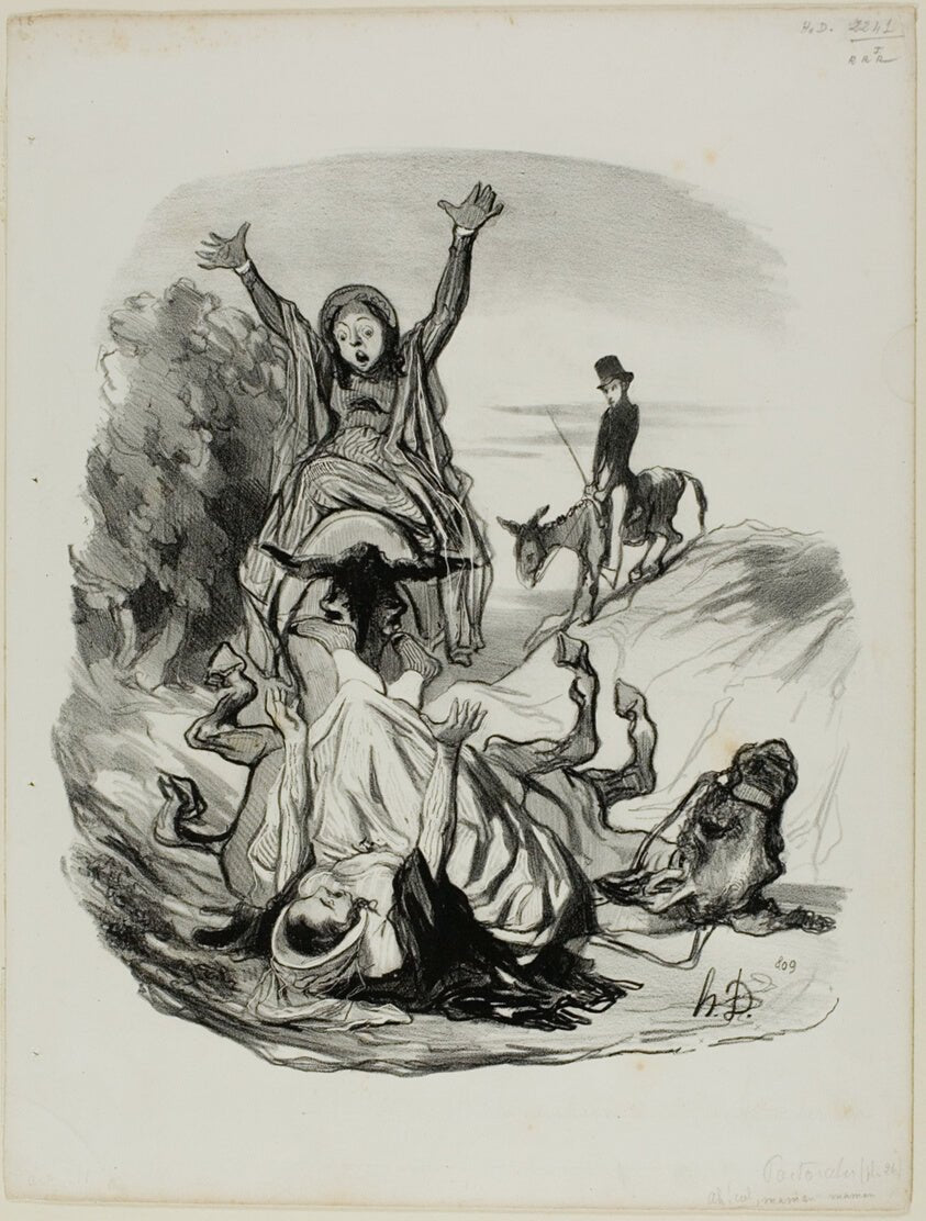 - Oh my God, Mama, mama!........ For heaven's sake..... my daughter, my daughter!!!, plate 26 from Pastorales by  Honore Victorin Daumier,23x16"( A2 size ) Poster Print