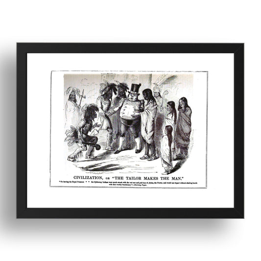 ojjibeway indians in London 1844 Caricature, vintage historic poster in 17x13"(A3) Frame