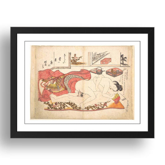 Okumura Masanobu, 1739, female dominant, Erotic Japanese Shunga, classic artwork in 17x13"(A3) Frame