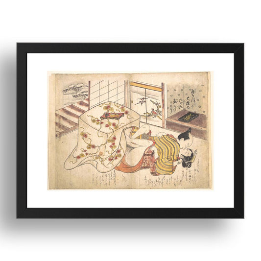 Okumura Masanobu Bedroom Scene, Erotic ukiyo-e Japanese Shunga, classic artwork in 17x13"(A3) Frame 