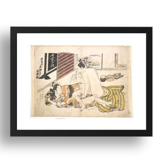 Okumura Masanobu Homo Erotic Menage A trois gay, ukiyo-e Japanese Shunga, classic artwork in 17x13"(A3) Frame
