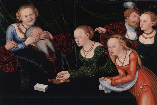 Old Man Beguiled by  Courtesans, vintage artwork by Lucas Cranach the Elder, A3 (16x12") Poster Print