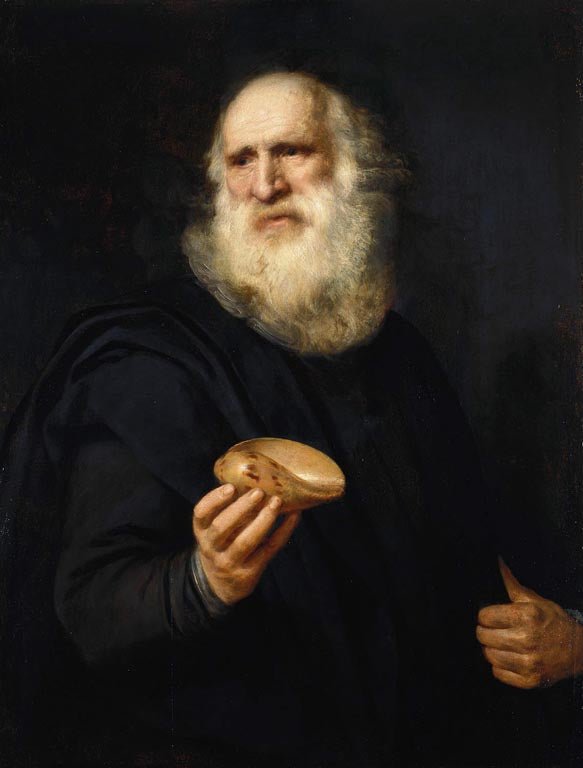 Old Man with a Shell, vintage artwork by Michiel Jansz. van Mierevelt, 12x8" (A4) Poster