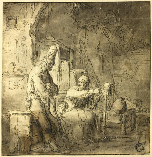 Old Peasant Couple in Cottage by  After Adriaen van Ostade (Dutch, 1610-1685), 23x16"( A2 size ) Poster Print