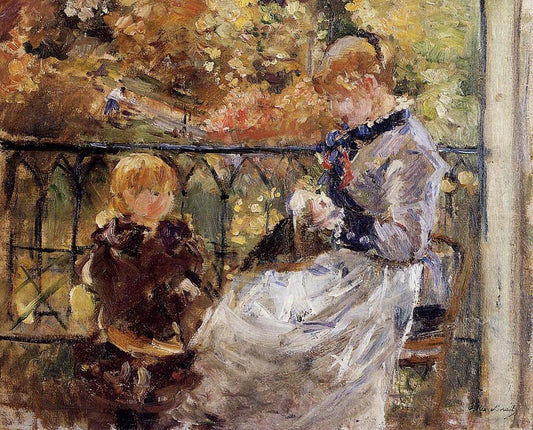 On the Balcony of Eugene Manets Room at Bougival - 1881 - by Berthe Morisot, vintage art, modern poster print