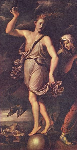 Opportunity and Patience, vintage artwork by Girolamo da Carpi, A3 (16x12") Poster Print