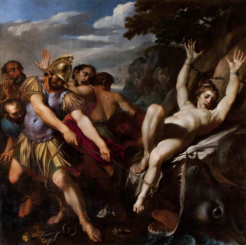 Orlando Delivering Olympia from the Sea Monster, vintage artwork by Lodovico Carracci, A3 (16x12") Poster Print