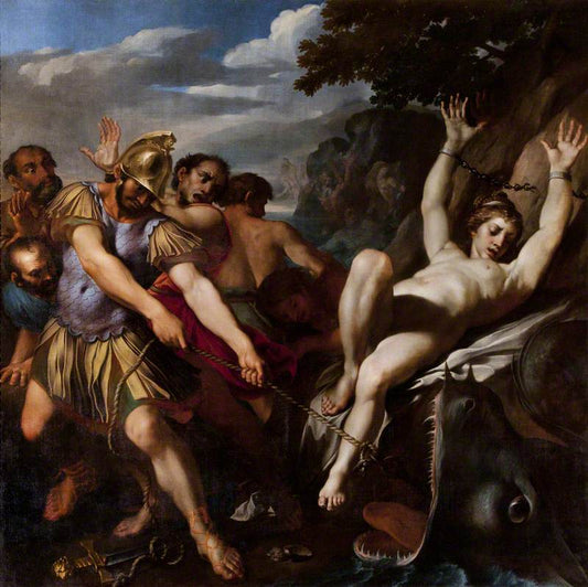 Orlando Delivering Olympia from the Sea Monster, vintage artwork by Lodovico Carracci, A3 (16x12") Poster Print