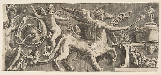 Ornament frieze with winged Centaur 1531–76-Giulio Bonasone, A, vintage art, A3 (16x12") Poster Print