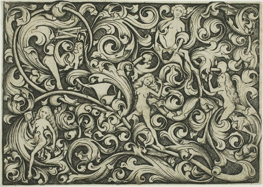 Ornament with Women Fighting by  Master E. S., 23x16"( A2 size ) Poster Print