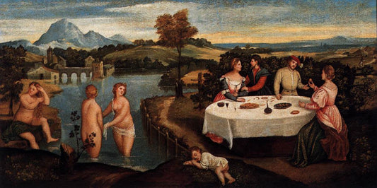 Outdoors Entertainment with Bathers, vintage artwork by Bonifazio Veronese, A3 (16x12") Poster Print
