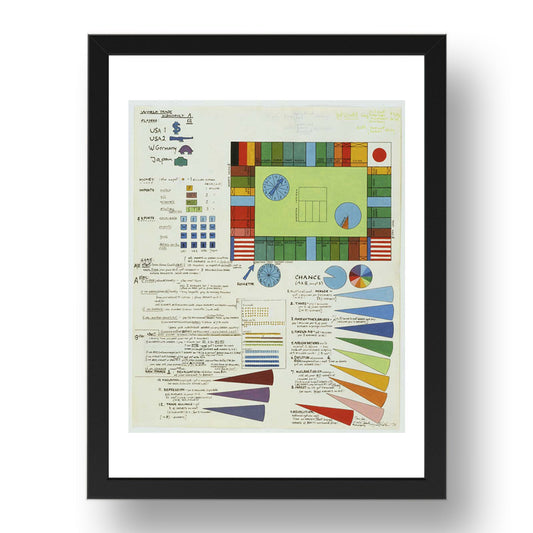 Öyvind Fahlström: Plan for World Trade Monopoly, modernist artwork, A3 Size Reproduction Poster Print in 17x13" Black Frame
