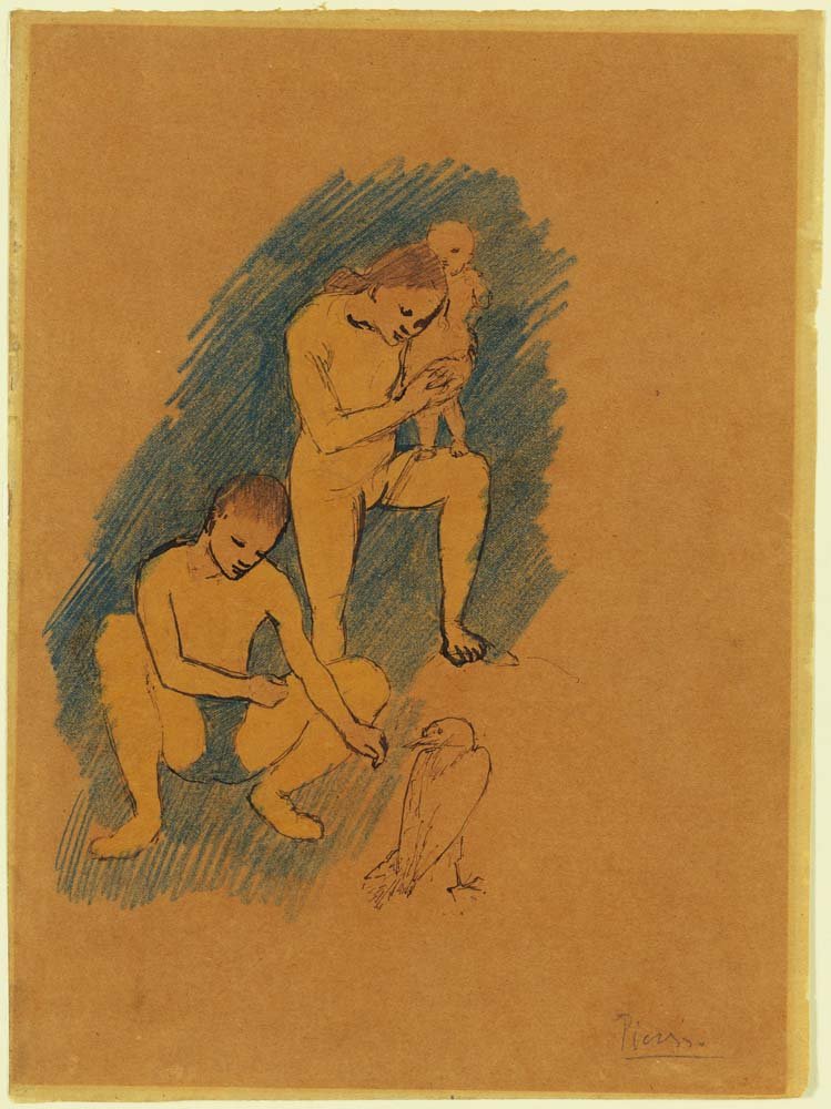 Pablo Picasso - Family with a Crow, vintage art, A3 (16x12")  Poster Print 