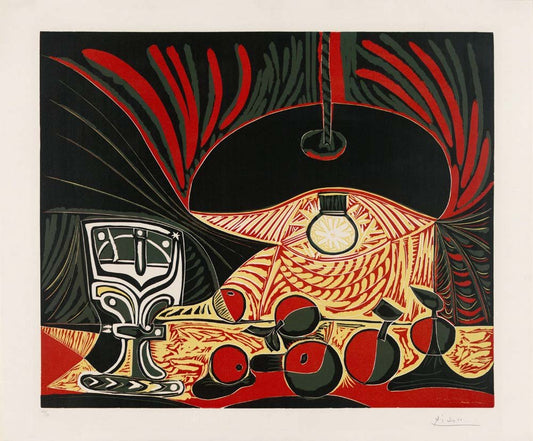 Pablo Picasso - Nature Morte au verre sous la lampe, vintage art, A3 (16x12")  Poster Print 