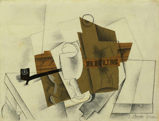 Pablo Picasso - Pipe, Glass, Bottle of Rum, vintage art, A3 (16x12")  Poster Print 