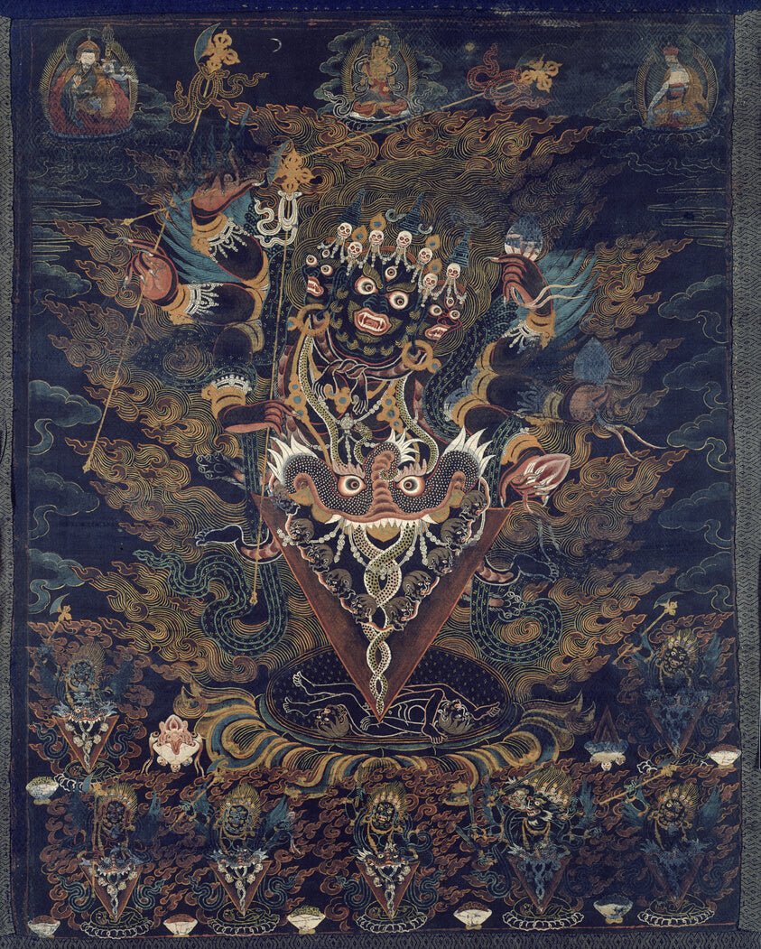 Painted Banner (Thangka) with Guru Dragpur, a Wrathful Form of Padmasambhava by  Tibet, 23x16"( A2 size) Poster Print