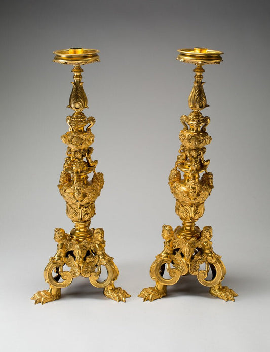 Pair of Candlesticks by  Attributed to Francesco Bertos, 23x16"( A2 size) Poster Print