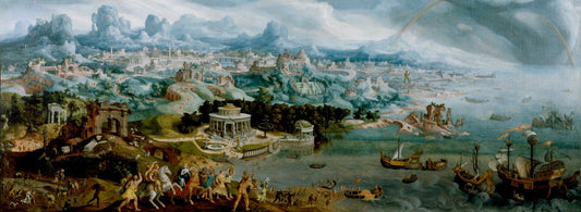 Panorama with the Abduction of Helen Amidst the Wonders of the Ancient World, vintage artwork by Maerten van Heemskerck, A3 (16x12") Poster Print