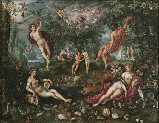 Paradise with the Four Elements, vintage artwork by Denijs van Alsloot, 12x8" (A4) Poster