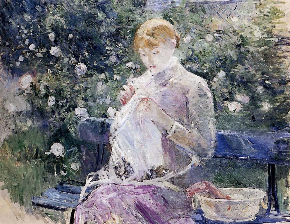 Pasie Sewing in the Garden - 1881-1882 - by Berthe Morisot, vintage art, modern poster print