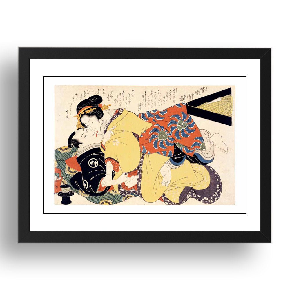 Passionate Embrace, Graphic Erotic ukiyo-e  Japanese Shunga, classic artwork in 17x13"(A3) Frame