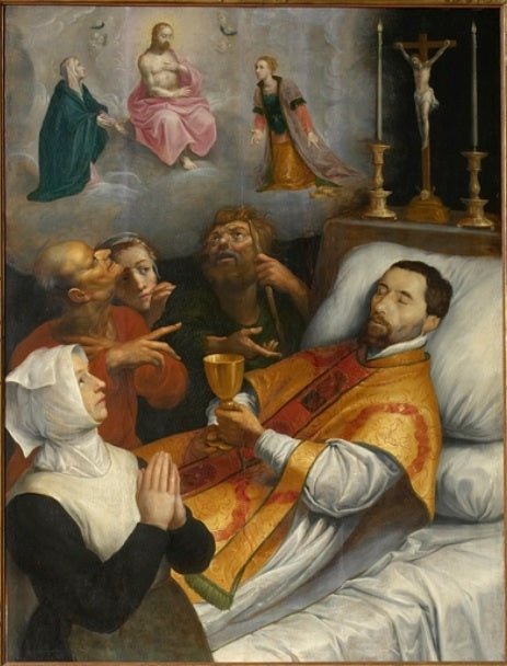 Pastor Robert Hubar on his deathbed, vintage artwork by Maarten Pepyn, 12x8" (A4) Poster