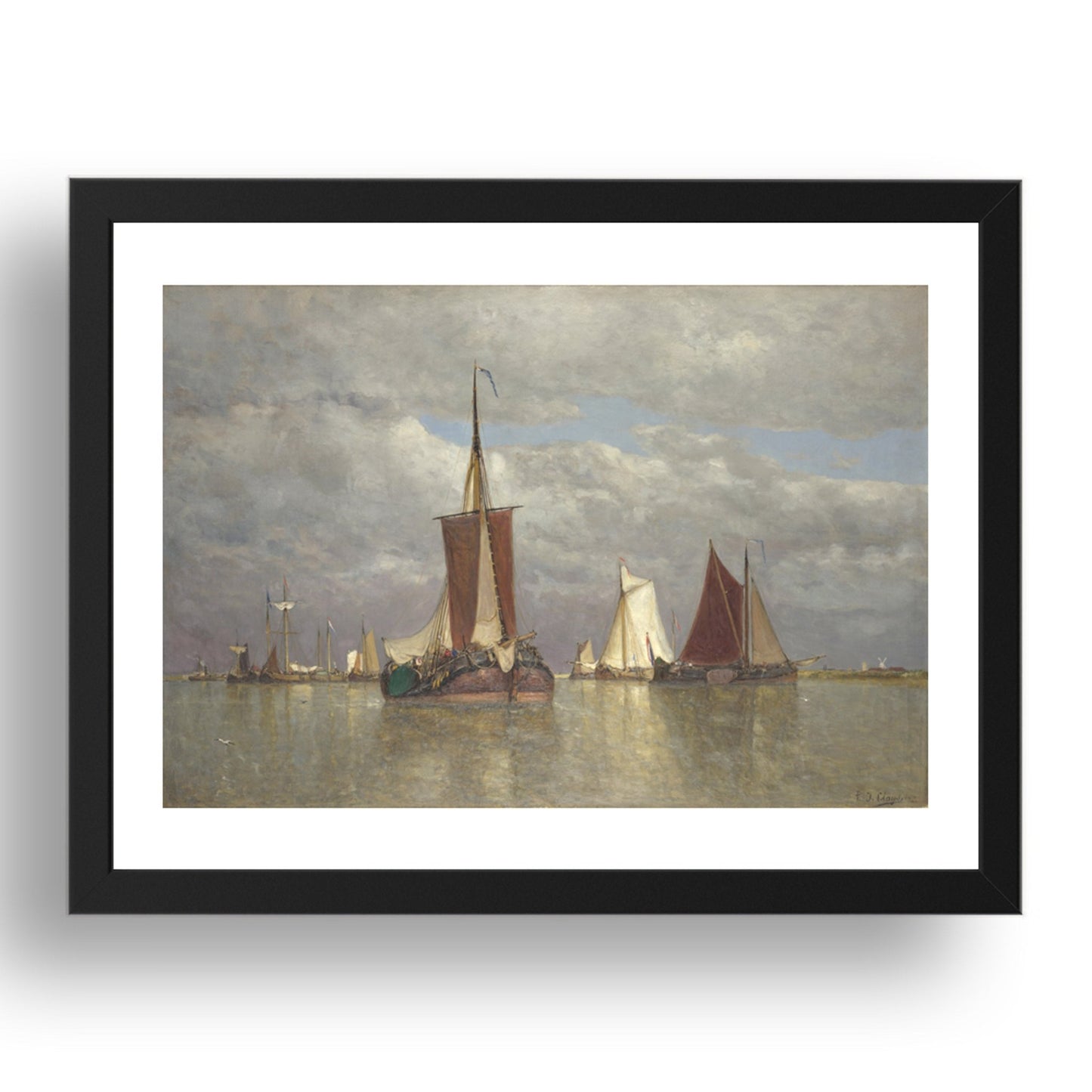 Paul Jean Clays: Ships lying near Dordrecht, Poster in 17x13"(A3) Frame