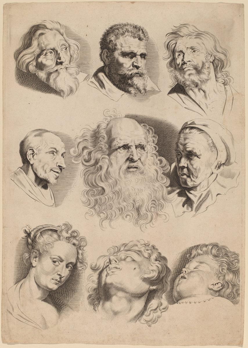 Paulus Pontius after Sir Peter Paul Rubens:Nine Heads,16x12"(A3) Poster