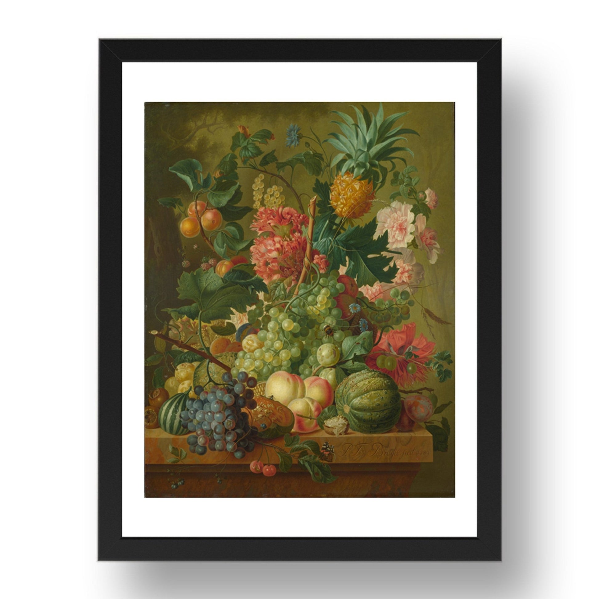 Paulus Theodorus van Brussel: Fruit and Flowers, Poster in 17x13"(A3) Frame