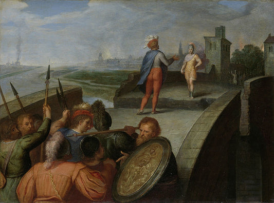 Peace negotiations between Claudius Civilis and Roman captain Cerealis, vintage artwork by Otto van Veen, A3 (16x12") Poster Print
