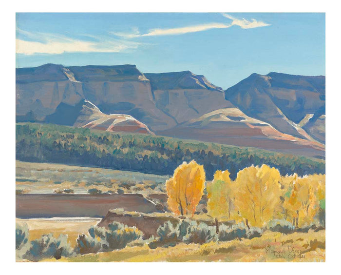 peaceful morning landscape by Maynard Dixon, Classic American Western Art, 16x12