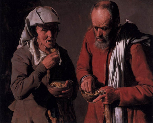 Peasant Couple Eating, vintage artwork by Georges de La Tour, 12x8" (A4) Poster