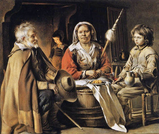 Peasant Interior, vintage artwork by Louis Le Nain, 12x8" (A4) Poster