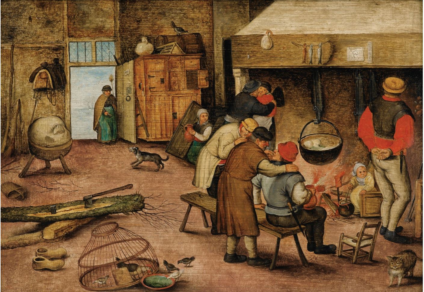 Peasants Warming Themselves Beside a Hearth, vintage artwork by Pieter Brueghel the Younger, A3 (16x12") Poster Print