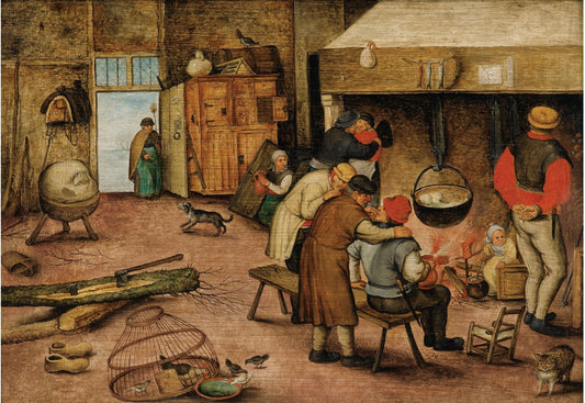 Peasants Warming Themselves Beside a Hearth, vintage artwork by Pieter Brueghel the Younger, A3 (16x12") Poster Print
