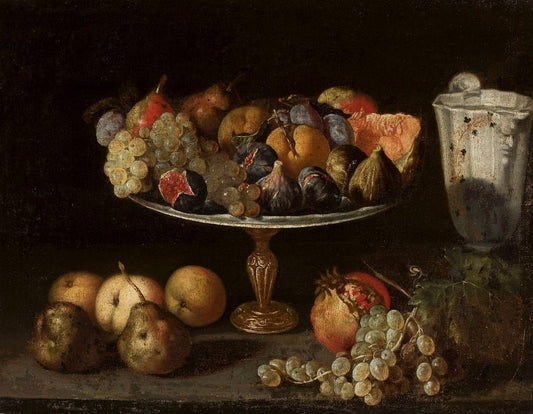 Pedestal plate with southern fruit, vintage artwork by Fede Galizia, 12x8" (A4) Poster