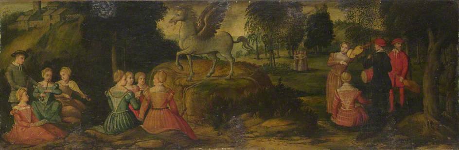 Pegasus and Muses, vintage artwork by Attributed to Girolamo Romanino, A3 (16x12") Poster Print