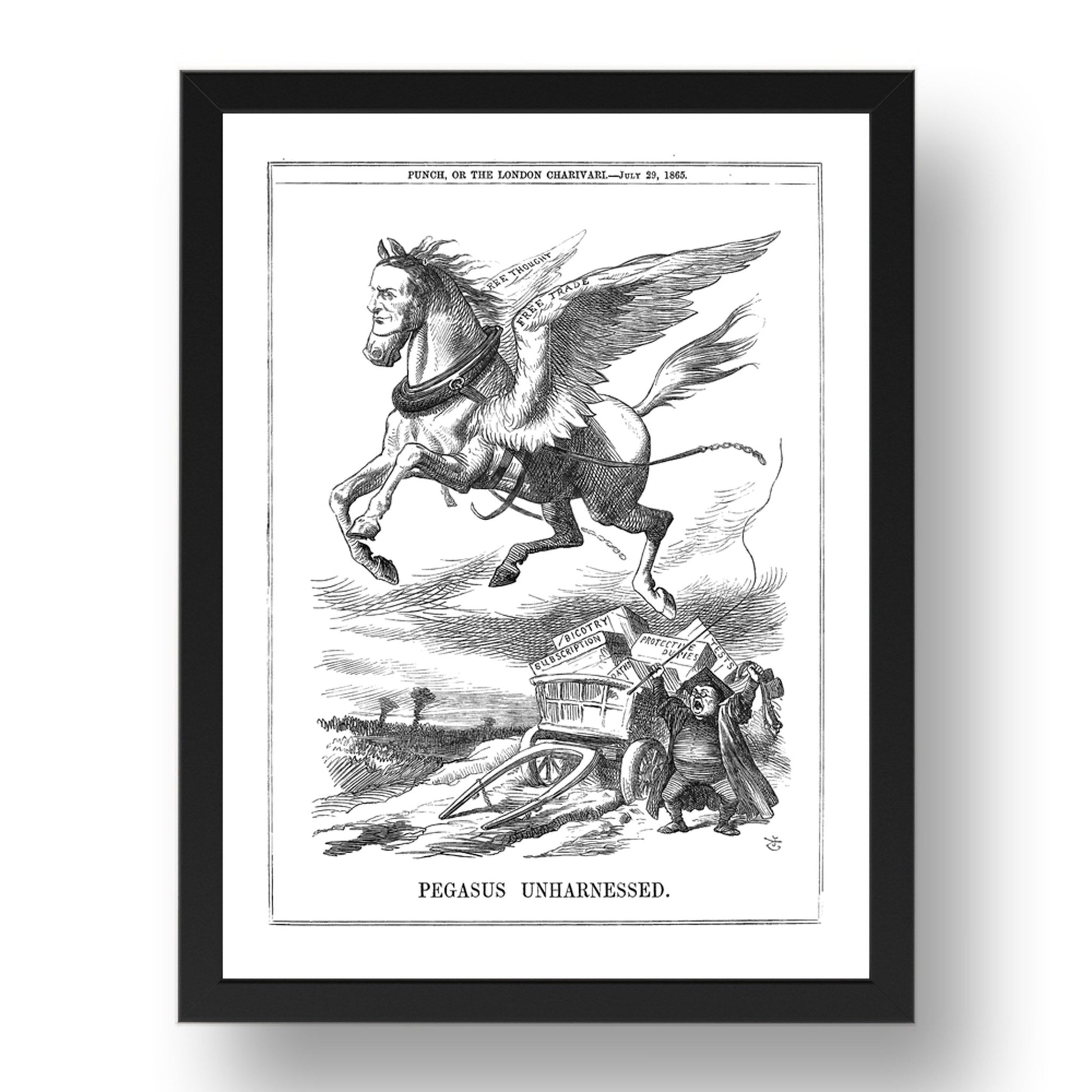 Pegasus Unharnessed Gladstone Free Trade %26Thought Historic Poster 1865 A4, vintage historic poster in 17x13"(A3) Frame