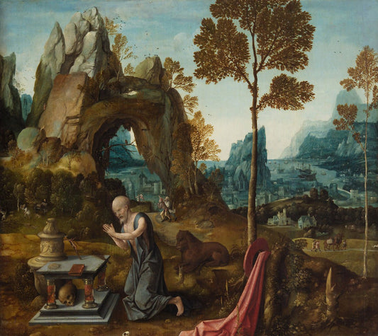 Penitent St. Jerome in a Landscape, vintage artwork by Jan de Beer, A3 (16x12") Poster Print